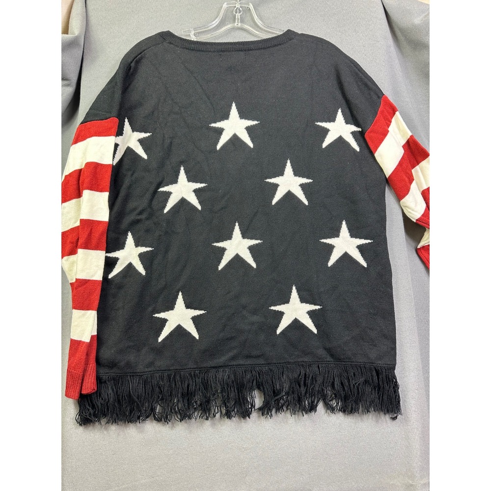 Myra Bag Women's Stars and Stripes Fringe Hem V-Neck Sweater Patriotic XL New - Picture 9 of 10